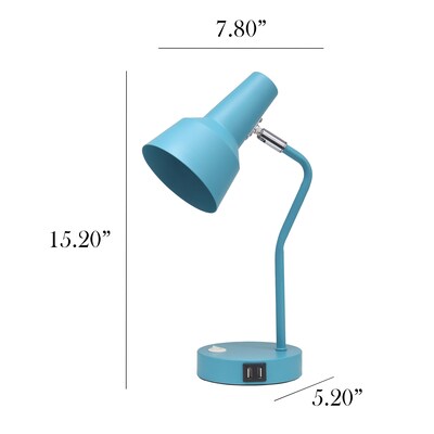 Simple Designs Sleek Essentials LED Desk Lamp, 15.2", with USB Ports, Cyan Blue (LD1072-CYN)