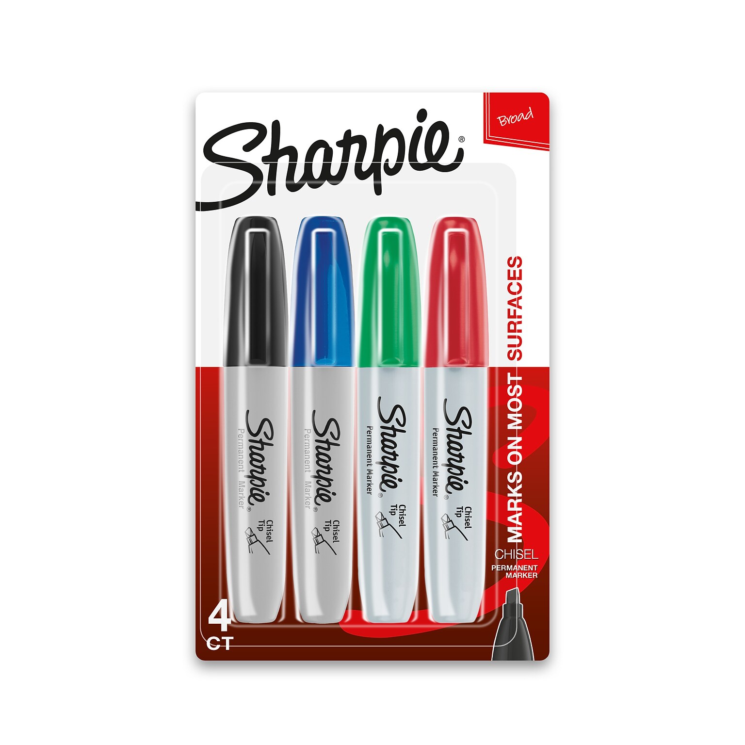 Sharpie Permanent Marker, Chisel Tip, Assorted, 4/Set (38254PP/2184826)