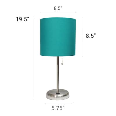 Creekwood Home Oslo Duo 19.5" LED Table Lamp with USB Port, Brushed Steel/Teal Shade, 2/Set (CWT-2012-TL-2PK)