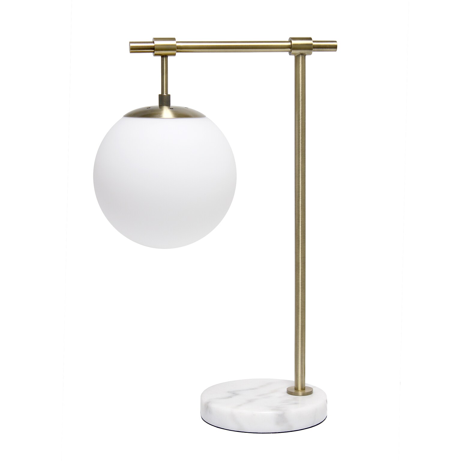 Lalia Home Studio Loft 21 White Globe Shade Table Desk Lamp With Marble Base and Antique Brass Arm (LHT-5064-AB)