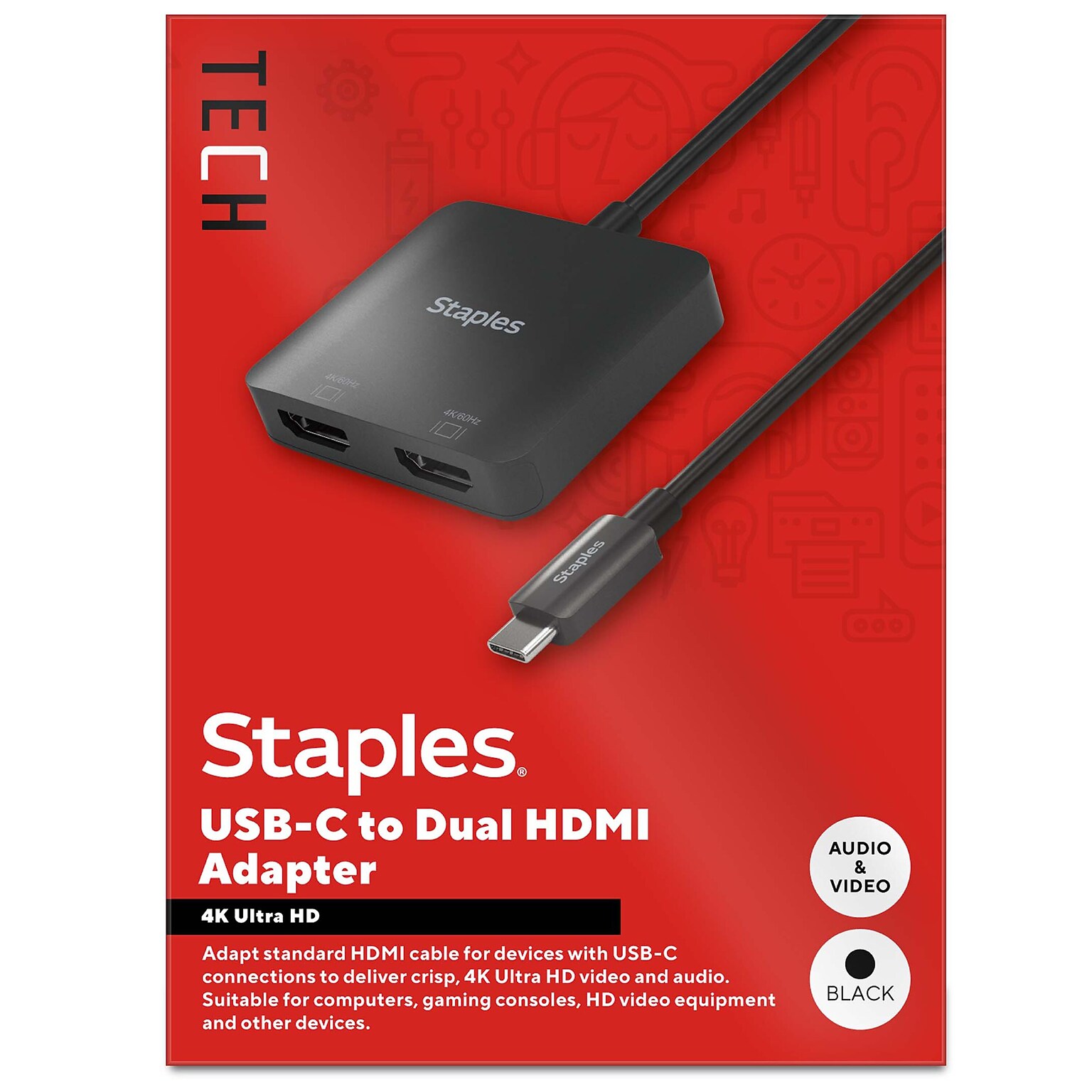 Staples TECH 6 USB-C to HDMI Audio/Video Cable, Male to Female, Black (ST62386)