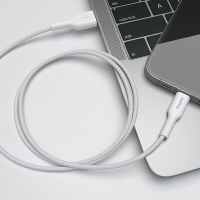 Staples TECH Lightning to USB-A Charging Cable, 3.3 ft., White (ST62329)