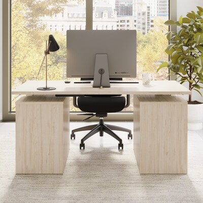 Bush Business Furniture Stratus 60"W Electric Rectangular Adjustable Standing Desk with Drawers, Natural Elm (SUT009NE)