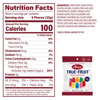 Albanese True to Fruit Variety Fruit Gummies, 2.5 oz., 24/Pack (220-02419)