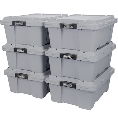 Hefty 72 qt. Clear Plastic Storage Bin with Blue Hi-Rise Lid, 6 Pack