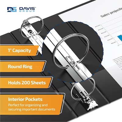 Davis Group QuickFit 1 3-Ring Standard Binders, Black, 6/Pack (88011-06)