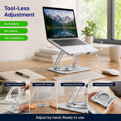 Uncaged Ergonomics Adjustable Swivel Laptop Stand for Desk, Steel, 360° Rotation, Up to 16", Silver