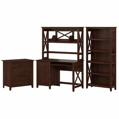 Bush Furniture Key West 48 Computer Desk with Bookcase and Lateral File Cabinet Bundle, Bing Cherry (KWS051BC)