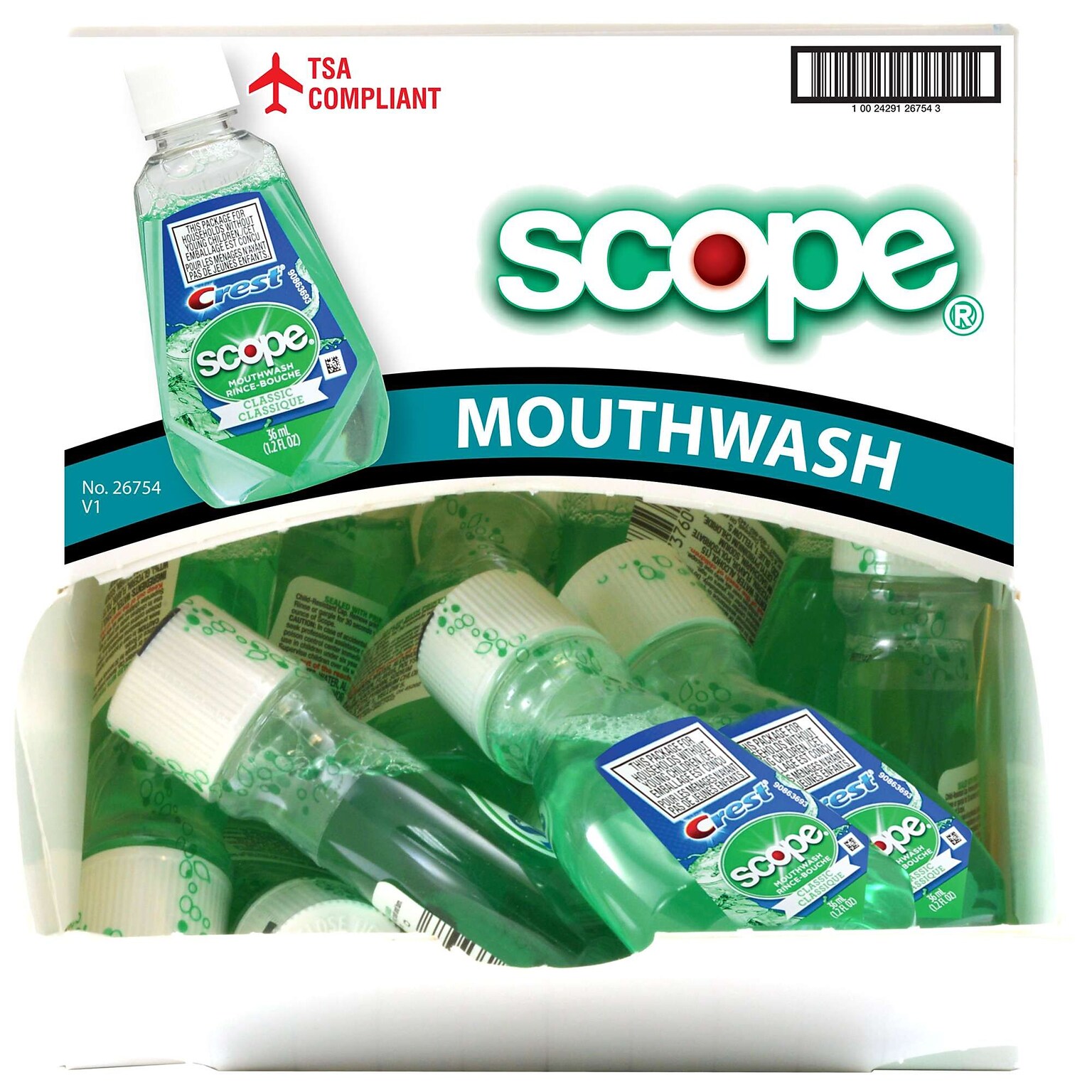 Crest Scope Classic Mouthwash, 1.2 oz Bottle, 18 Bottles/Dispensit Box, 12 Dispensit Boxes/Carton