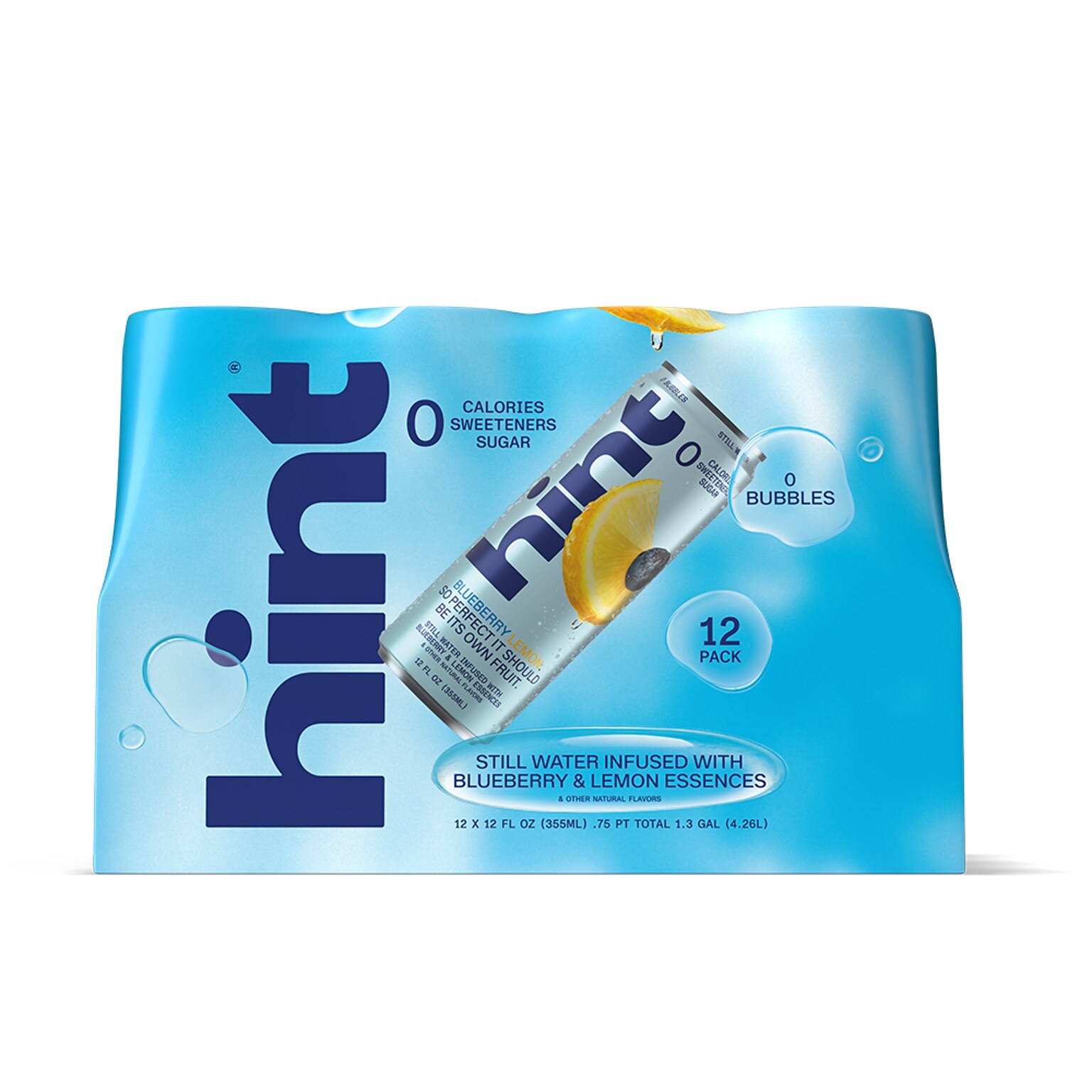 Hint Blueberry Lemon Flavored Purified Water, 12 fl. oz., 12 Cans/Pack (HINTBLULEMCAN12)