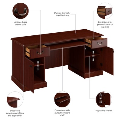 Bush Business Furniture 66"W Arlington Computer Desk with Storage and Keyboard Tray, Harvest Cherry (WC65510-03K)