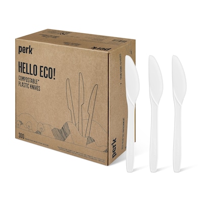 Perk™ Compostable PLA Knife, Medium-Weight, White, 300/Pack (PK56199)