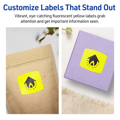 Avery Laser/Inkjet Arched Square Multipurpose Labels, 2" x 2-3/16", Neon Yellow, 960/Box (94124)