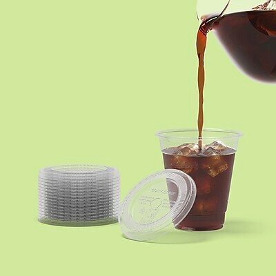 Perk Eco Compostable Straw Slot Cup Lids, 500 Count Bulk Disposable Lids for 12–16 Oz Cold Cups, Clear