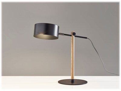 Adesso Dylan Incandescent Desk Lamp, 19", Matte Black/Natural Wood (6073-01)