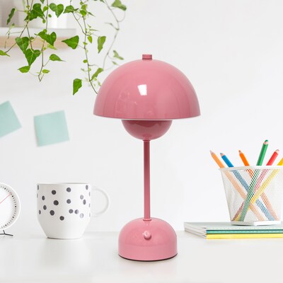Simple Designs Mushroom Magic Dimming 11.80" LED Touch Table Lamp, Portable & Rechargeable, Pink (LD1069-PNK)