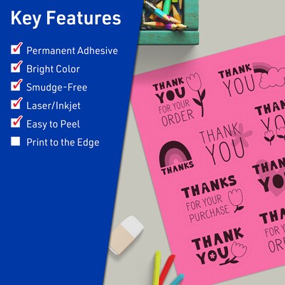 Avery Laser/Inkjet Rectangle Multipurpose Labels, 8.5 x 11, Bright Pink, 80/Box (94269)