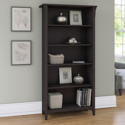 Bush Furniture Salinas 63"H 5-Shelf Bookcase with Adjustable Shelves, Vintage Black Laminated Wood (SAB132VB-03)