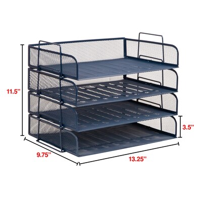 Staples Metal Mesh Side Loading Stackable Letter Tray, Letter Size, Navy Blue, 4/Pack (ST63844)