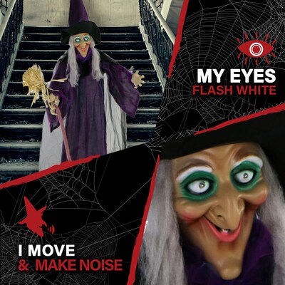 Haunted Hill Farm Life-Size Animatronic Witch with Broomstick (HHWITCH-5FLSA)