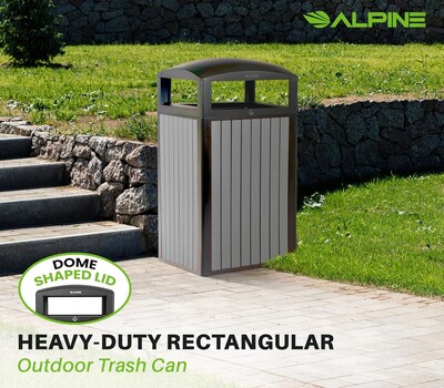 Alpine Industries Steel Outdoor Trash Can with Dome Lid, 40 Gallon, Gray (ALP471-40-WD-GRY)