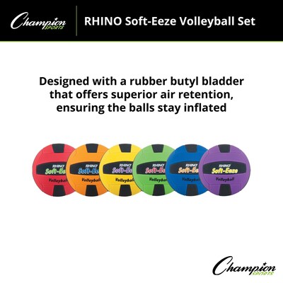 Champion Sports Rhino Softeeze Vinyl Volleyball Set, Assorted Colors, 6/Set (CHSRS2SET)