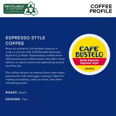 Cafe Bustelo Espresso Coffee, Dark Roast, Keurig® K-Cup® Pods, 24/Box (6106)