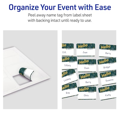 Avery Adhesive Name Tags, Pre-printed Teal & Gold Hello Design