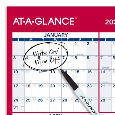 2027 AT-A-GLANCE 16" x 12" Yearly Wet-Erase Wall Calendar, Reversible, White/Red (PM330B-28-27)