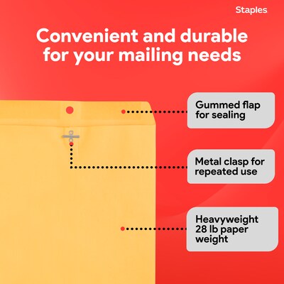 Staples Clasp Close Kraft Catalog Envelopes, 9"L x 12"H, Brown, 250/Box (487493/17242)