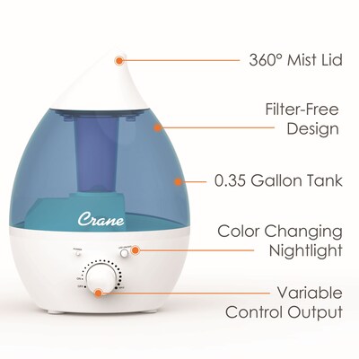 Crane Mini-Drop Ultrasonic Cool Mist Humidifier 0.35-Gallon, 200 sq. ft., Blue (EE-5300)
