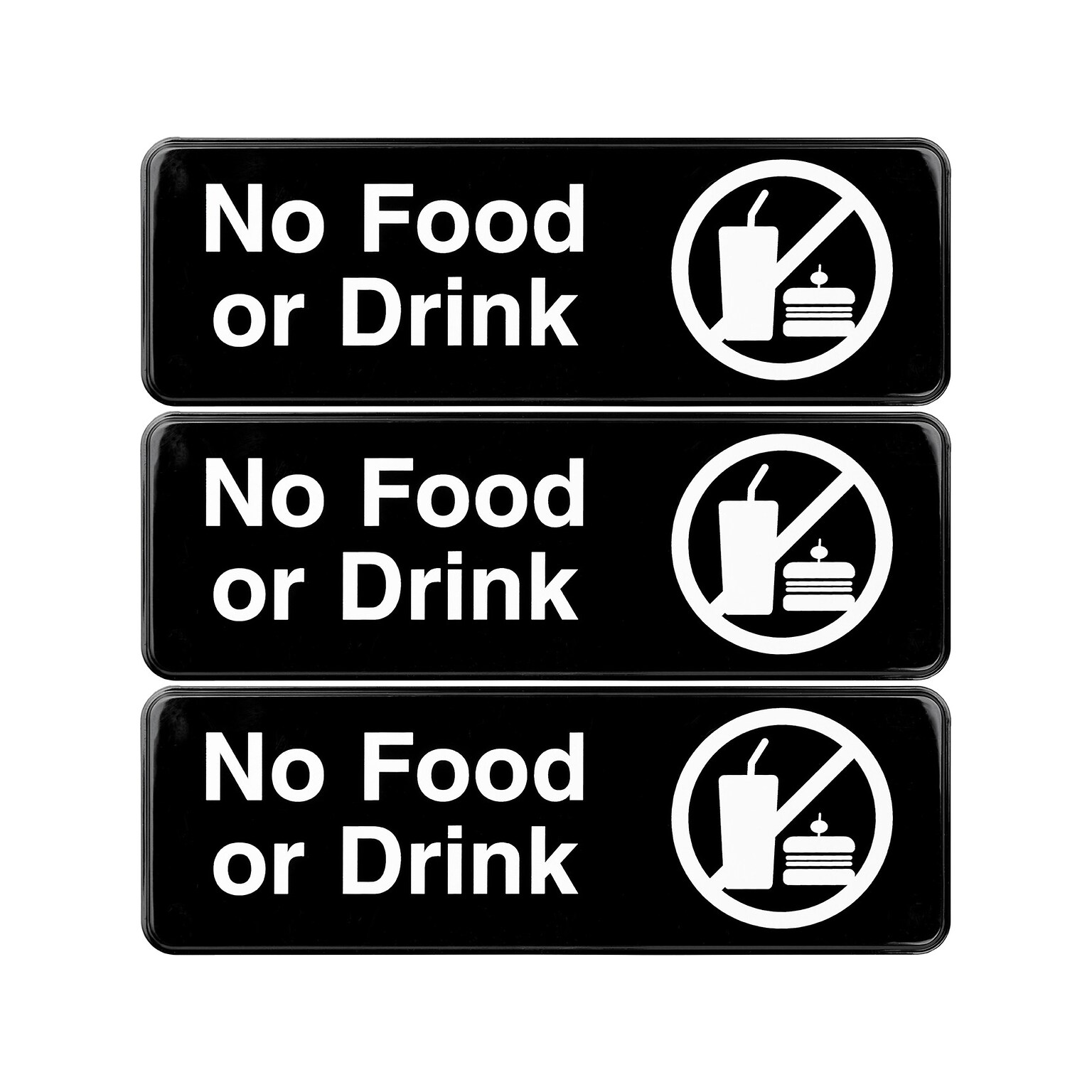 Excello Global Products No Food or Drink Indoor/Outdoor Wall Sign, 9 x 3, Black/White, 3/Pack (EGP-HD-0267)