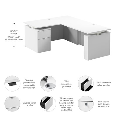 Bush Business Furniture Stratus 60"W Electric L-Shaped Adjustable Standing Desk with Cabinet, White (SUT015WH)