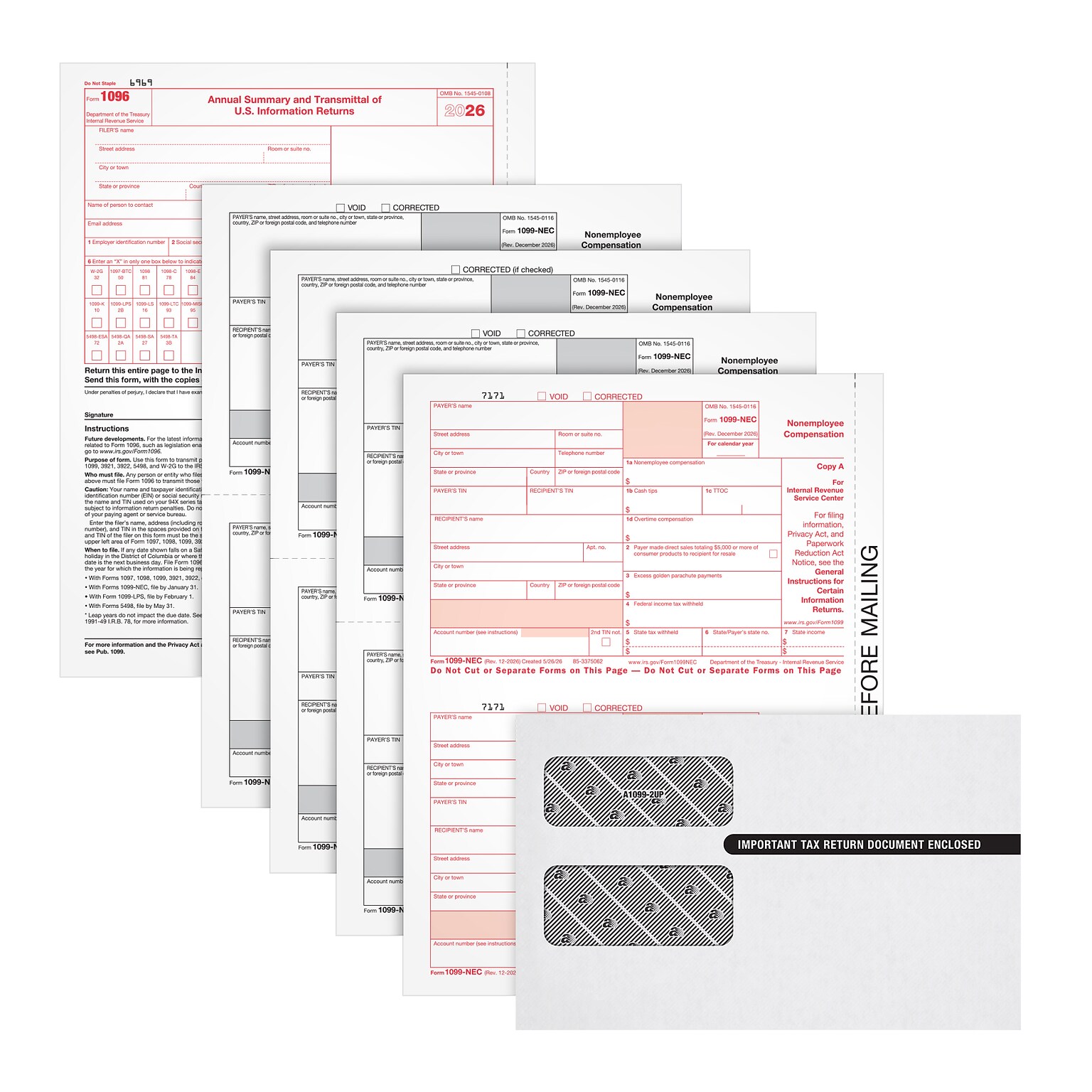 Adams 2026 1099-NEC Tax Form Kit with Envelopes, 4-Part, Copy A, B, 1, 2, 25/Pack (LNEC413)