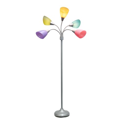 Simple Designs Medusa 67" Silver Floor Lamp with Cone Shades, Multicolored (LF2006-SLM)