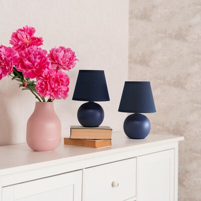 Creekwood Home Nauru 8.66" Traditional Petite Ceramic Orb Base Bedside Table Desk Lamp, Blue, 2/Pack (CWT-2004-BL-2PK)