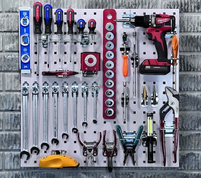 Triton Products Locboard Kit, (2) 24" x 24" x 9/16" Steel Square Hole Pegboards, 46 Assorted Hooks (LB1-KIT)
