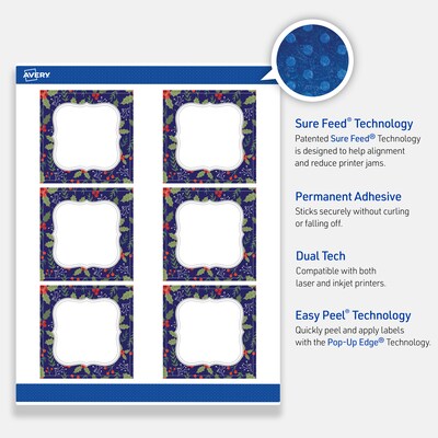 Avery Square Multipurpose Labels, 3" x 3", White, 60/Pack (19479370617)