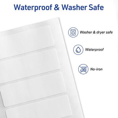 Avery No-Iron Waterproof Fabric Labels, 1" x 3", White, 50 Labels/Pack (40725)