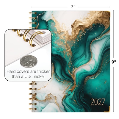 2027 Excello Brands 7.8" x 9" Weekly & Monthly Standard Planner, Paperboard Cover, Teal Gold Marble (FSHN-CY27-79-54)