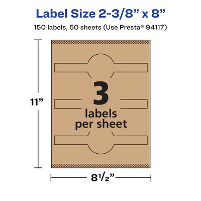 Avery Laser/Inkjet Decorative Edge Multipurpose Labels, 2-3/8" x 8", Kraft Brown, 150 Labels/Box ( 94117)