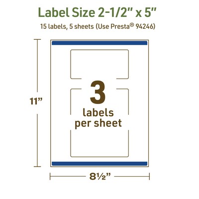 Avery Dissolvable Rectangle Multipurpose Labels, 2.5" x 5", Off-white, 15/Pack (94246)