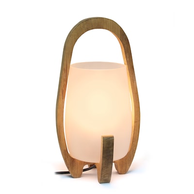 Lalia Home 15 Organix Contemporary Natural Wood Accented Table Desk Lamp, Translucent Glass Shade (