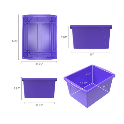 Storex Polypropylene/PP 4 Gallon Classroom Storage Bin, 7.9" x 11.3" x 13.6", Purple, 3/Bundle (STX61481U06C-3)