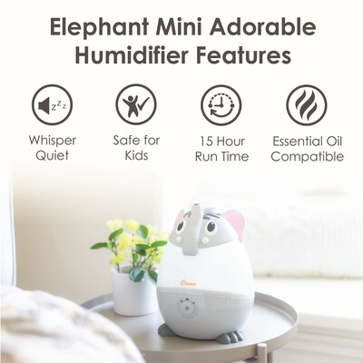 Crane Mini Elephant Ultrasonic Cool Mist Tabletop Humidifier, 0.5-Gallon, Gray (EE-8260)