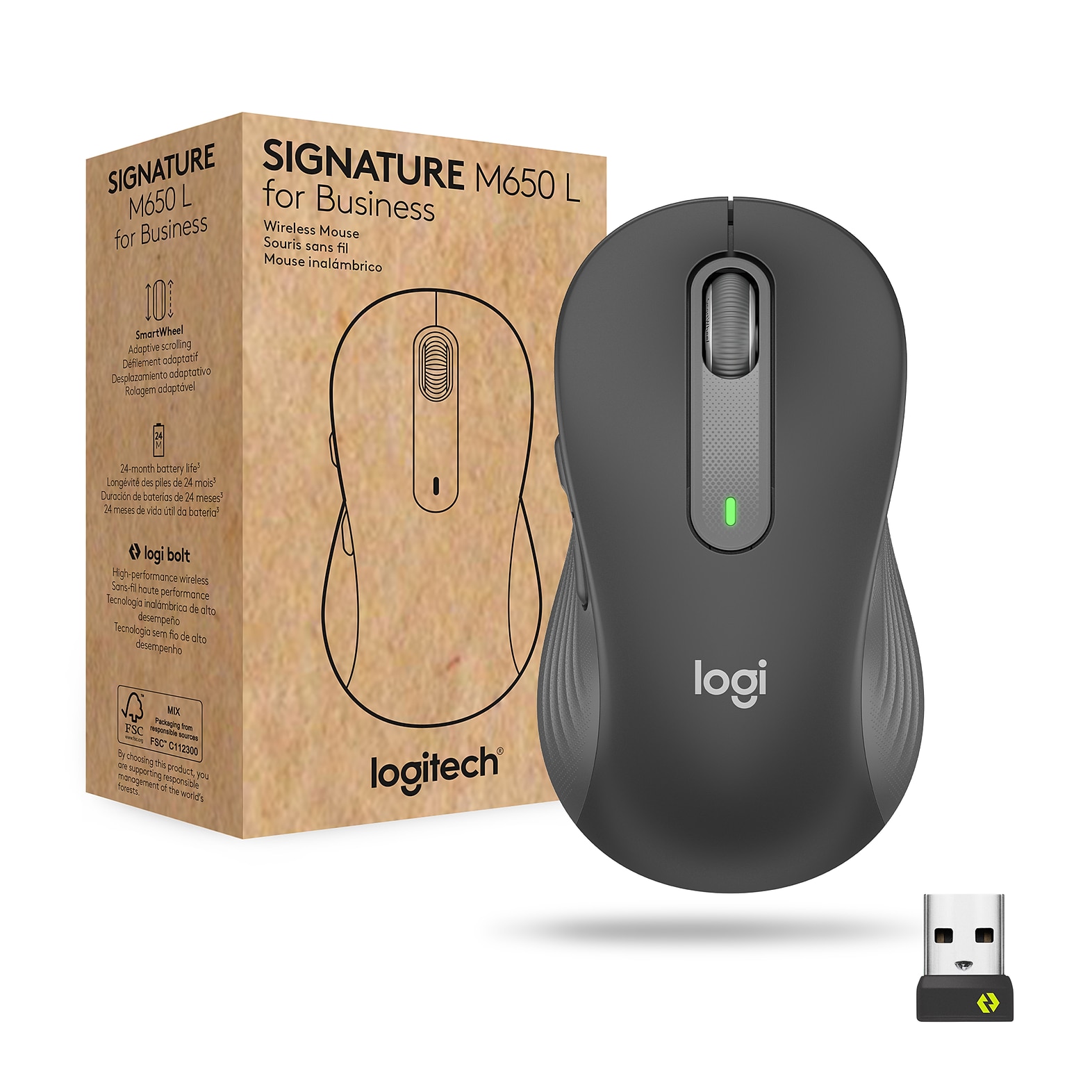 Logitech Signature M650 L for Business Wireless Ergonomic Optical Mouse, Graphite (910-006346)