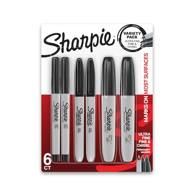 Sharpie Variety Pack Permanent Markers, Assorted Tips, Black, 6/Pack (2135318)