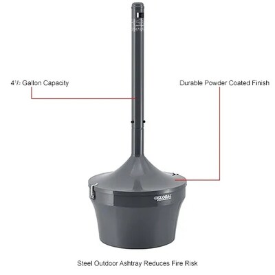 Global Industrial Steel Outdoor Ashtray, 4-1/2 Gallon, Gray (641447GY)