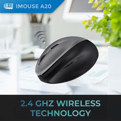 Adesso iMouse A20 Wireless Ergonomic Vertical Optical Mouse, Black