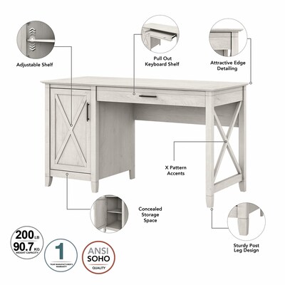 Bush Furniture Key West 54"W Computer Desk with Keyboard Tray and Storage, Linen White Oak (KWD154LW-03)